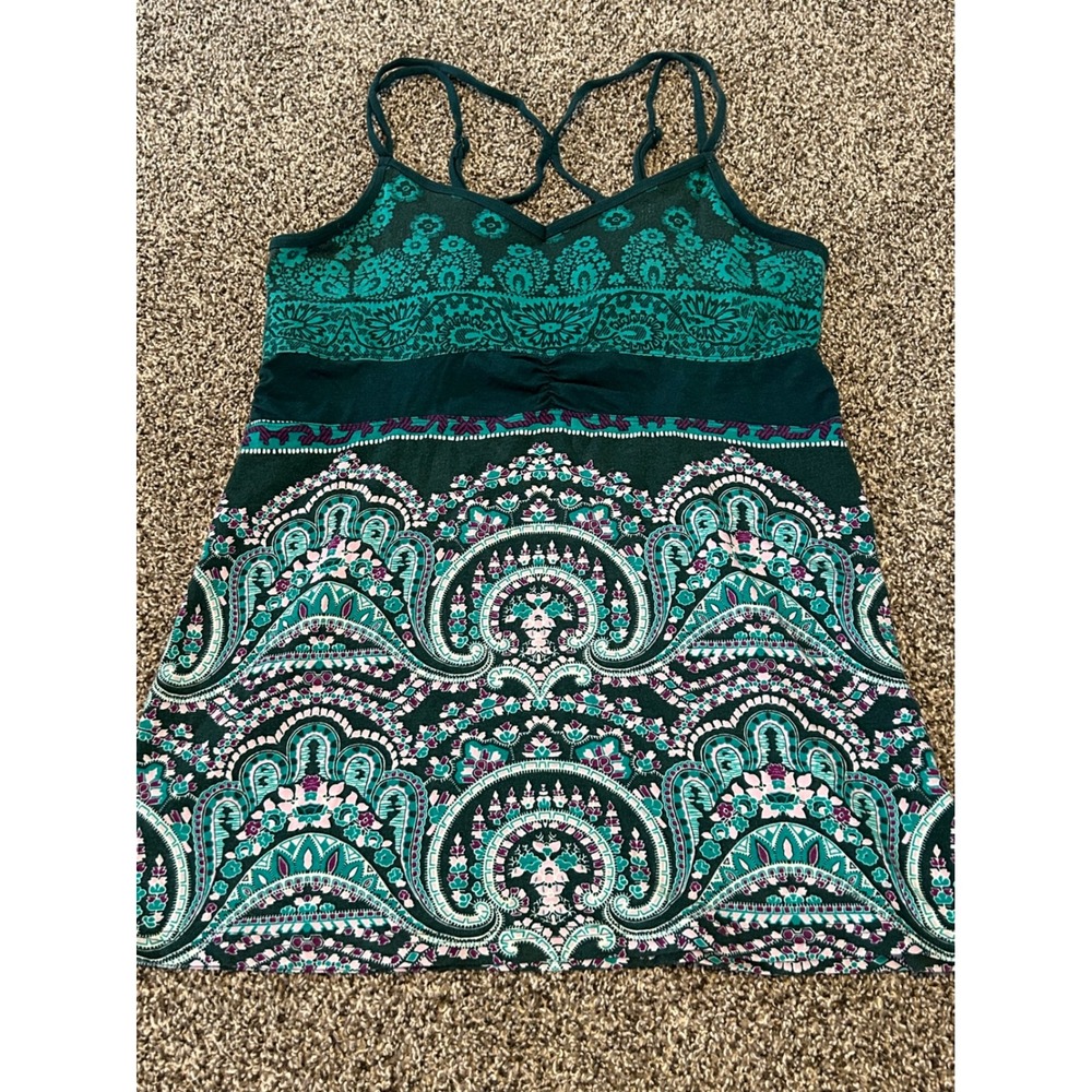 H20 Athleta Womens Teal Paisley Shelf Bra Cami Tank Top Adjustable Straps Large